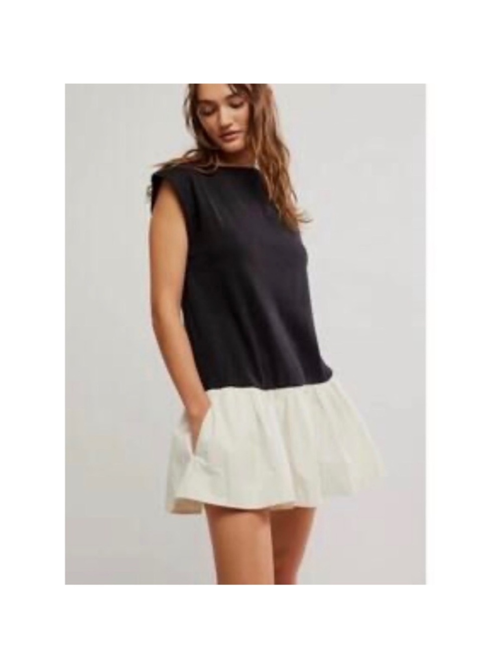 Free People Simply Smitten Sleeveless Black and White Tiered Boho Mini Dress XS